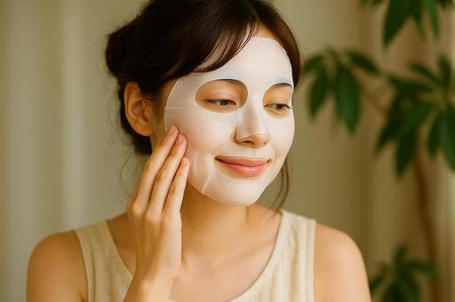 シートマスク・パックをする女性 シートマスク・パックをする女性の写真