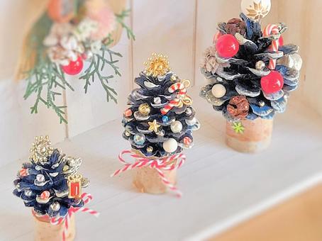 3つ並んだ小さなクリスマスツリー クリスマスツリー,冬,12月の写真素材