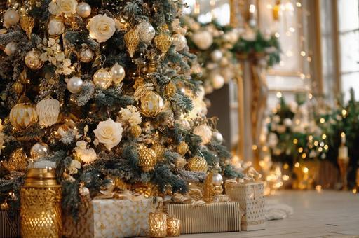 プレゼントが置いているクリスマスツリーの写真