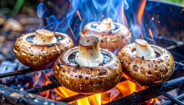 秋の味覚 椎茸の炭火焼き 秋の味覚 椎茸の炭火焼きの写真