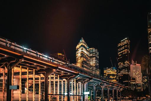 現代的な夜の海辺の通り 海辺,夜景,ビル群の写真素材