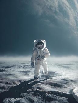 神秘的な月面と宇宙飛行士 神秘的な月面と宇宙飛行士の写真
