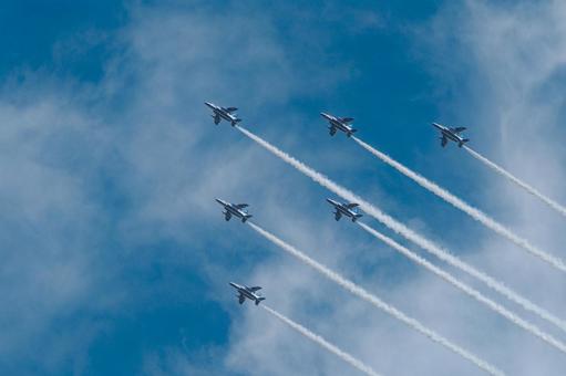 Photo, blue impulse, air show, formation flight, 