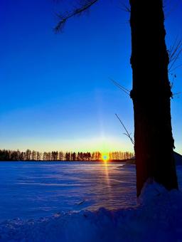 真冬の朝日 風景,自然,朝日の写真素材