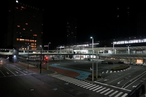 Photo, hiroshima station shinkansen exit, night view, hiroshima prefecture, hiroshima city, minami ward, matsubara-cho, 