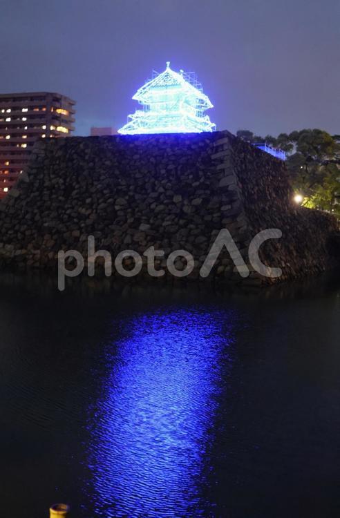 ５月中旬の高松城仮想天守閣のライトアップ 玉藻公園,高松城仮想天守閣,ライトアップの写真素材