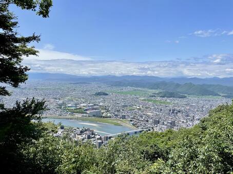 岐阜城からの雄大な景色と長良川 岐阜城,城,天守閣の写真素材