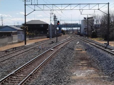 直線の線路 直線の線路 田島駅,栃木県,鉄道の写真素材