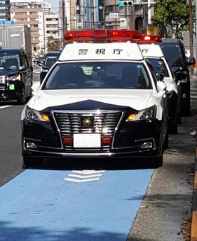 何ごと? 何ごと? パトカー,緊急自動車,空の写真素材