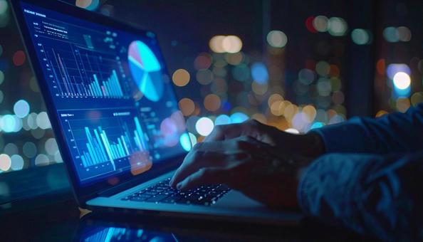 都市の光とPC作業の写真