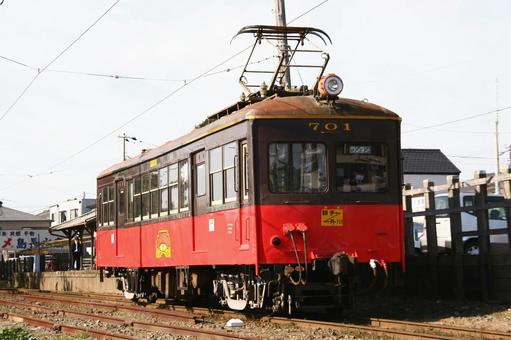 銚子電鉄、外川駅を発車したデハ701号 銚子電鉄,銚電,デハの写真素材