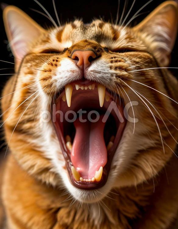 大きく口を開ける猫 猫,ペット,怒りの写真素材