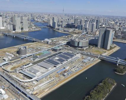 豐洲市場正在建設中, JPG 豐洲市場正在建設中, 공중 촬영, 헬리콥터, 강동 지구, JPG
