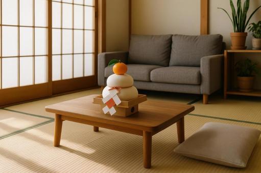 鏡餅のあるリビング 鏡餅のあるリビングの写真