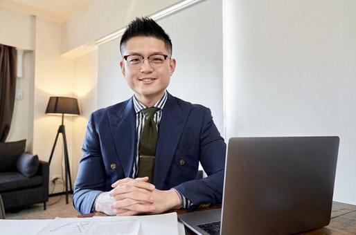 Asian male businessman having a remote meeting, male, businessman, asian, JPG