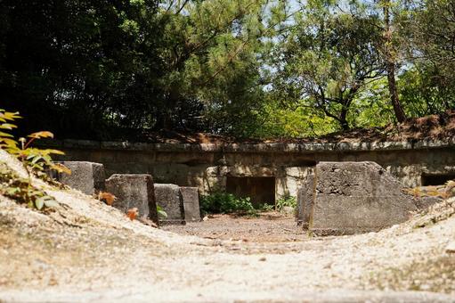 広島 大久野島 砲台跡1 北部砲台跡,砲台跡,廃墟の写真素材
